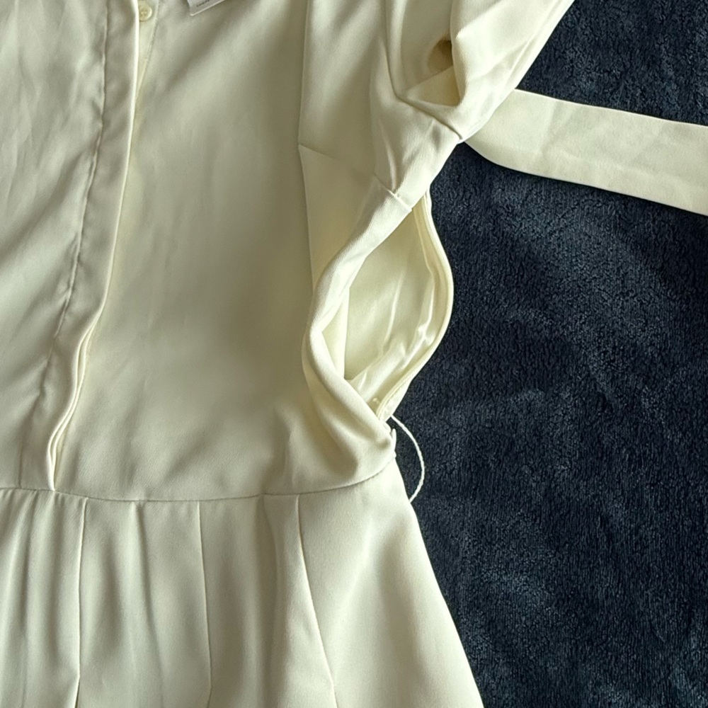 English Factory Pleated Collared Long Sleeve Midi Dress Sz M Cream Quiet Luxury - Picture 8 of 14